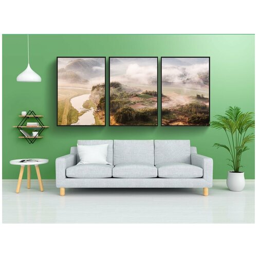 фото Набор модулных постеров для интерьера "горы, пейзаж, туманный" 60x90 см. в тубусе, без рамки lotsprints
