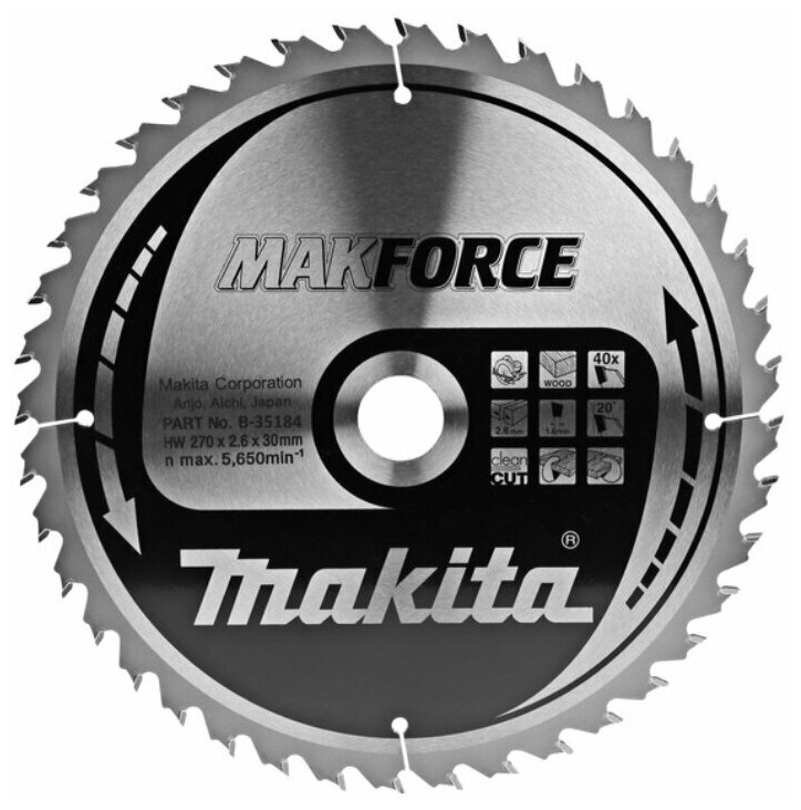 Пильный диск (B-35184) для дерева 270X30X1.6X40T MAKFORCE Makita