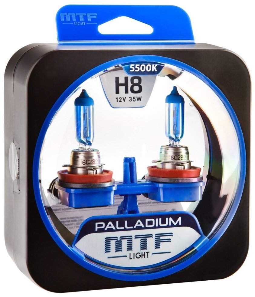 Комплект галогенных ламп H8 MTF light series Palladium со специальным покрытием излучают кристально-белый свет (5500K) комп.2шт.