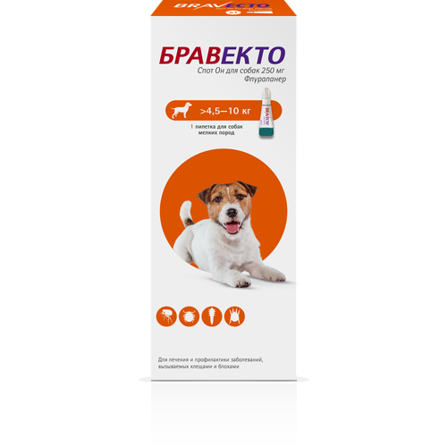 MSD Animal Health капли от блох и клещей Бравекто Спот Он для собак 4,5-10 кг 1 шт. в уп., 1 уп.