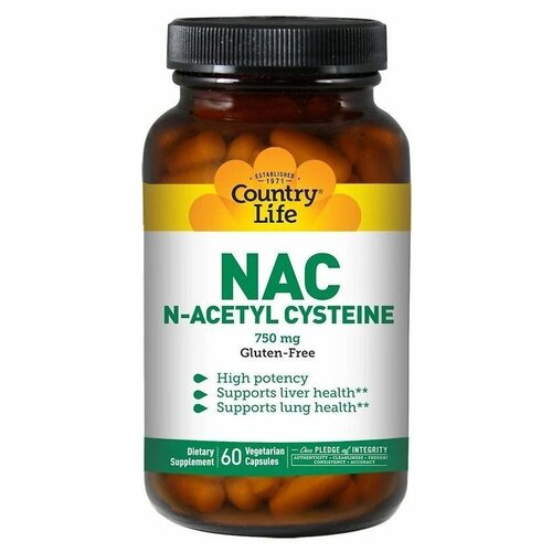 Country Life Nac, N-ацетилцистеин (750 мг) 60 капсул