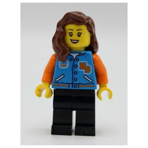 Минифигурка Лего Lego twn393 Female with Sports Jacket, Black Legs, Reddish Brown Hair