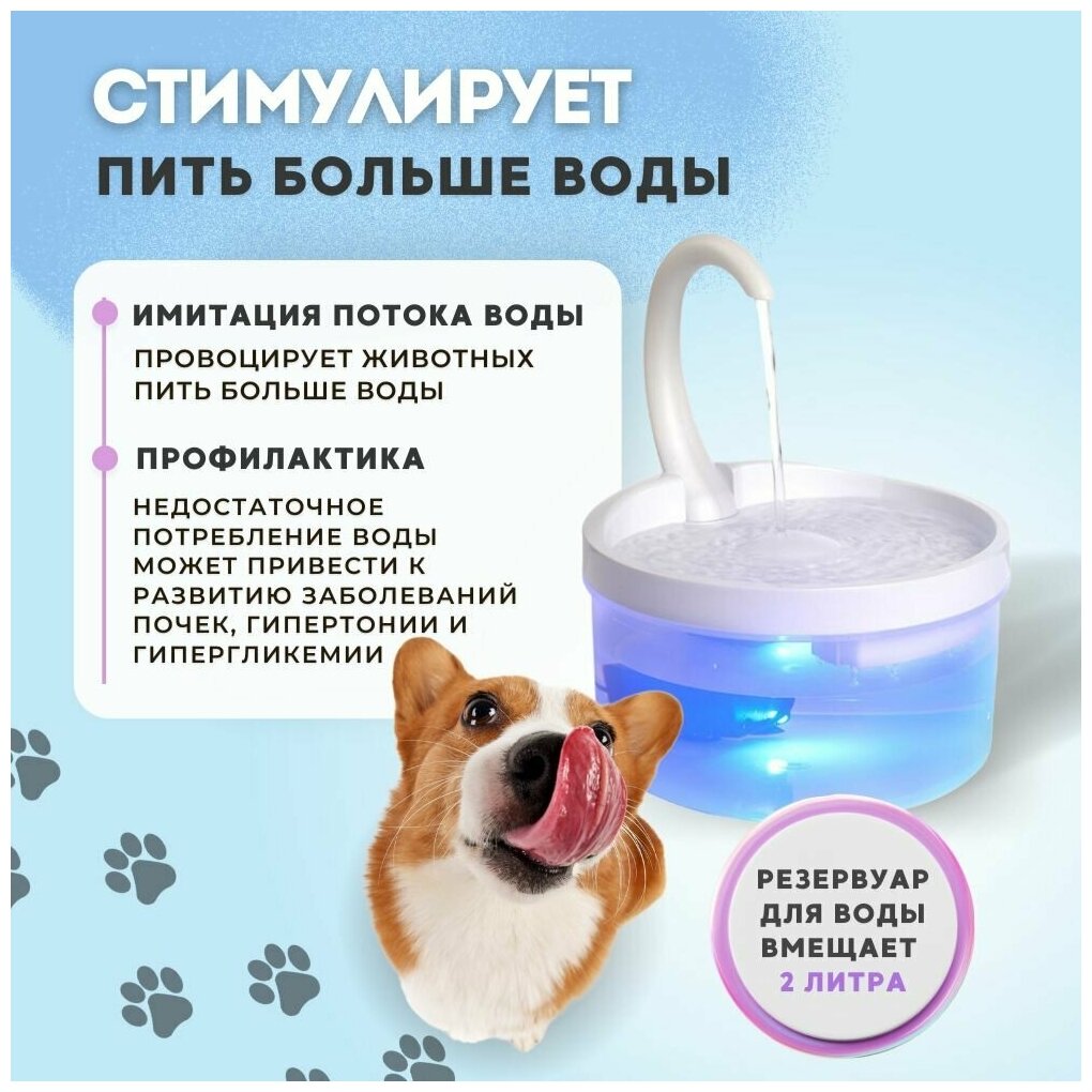 Фонтан поилка PetPaw для кошек и собак с подсветкой, 2 литра - фотография № 2