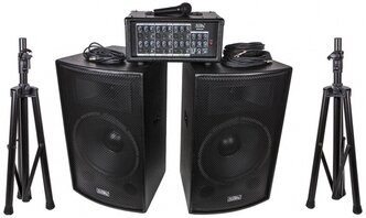 ZH0602D15LS Комплект акустической системы, микшер, микрофон, кабели, 2х250Вт, Soundking