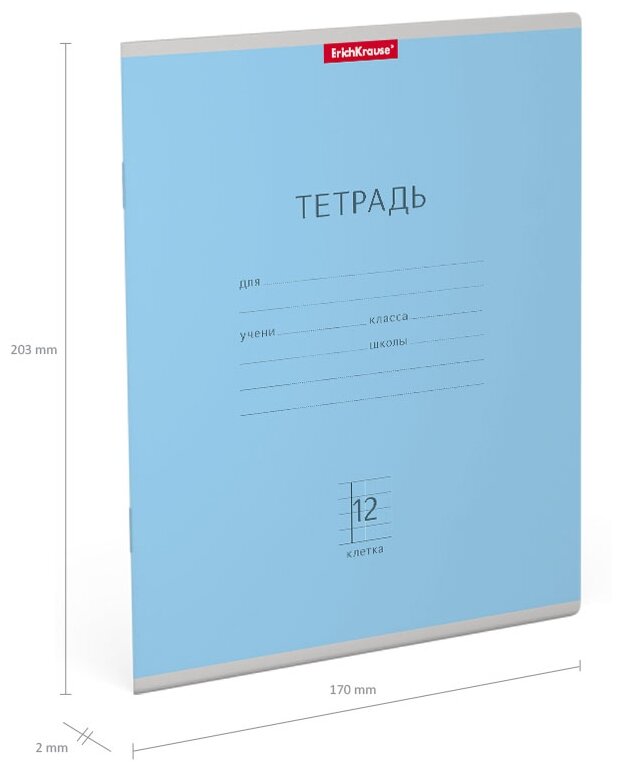 Тетрадь Erich Krause 12 листов, клетка, мелованная картонная обложка, классика голубая (35192)