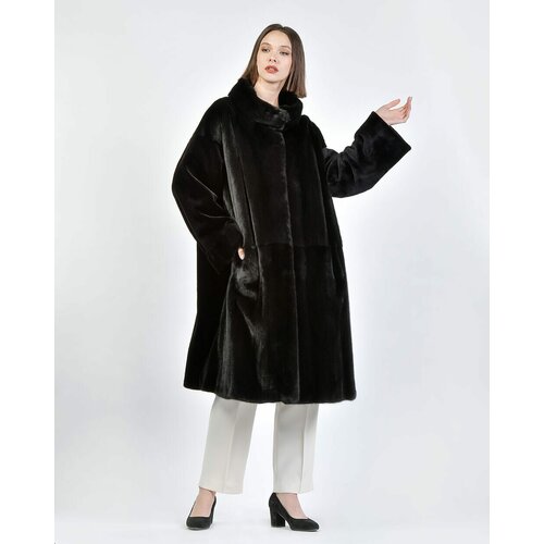 Пальто Skinnwille, норка, силуэт свободный, капюшон, размер 52, черный
