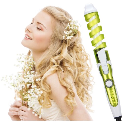 Спиральная плойка для завивки волос NOVA Professional Hair Curler зеленая