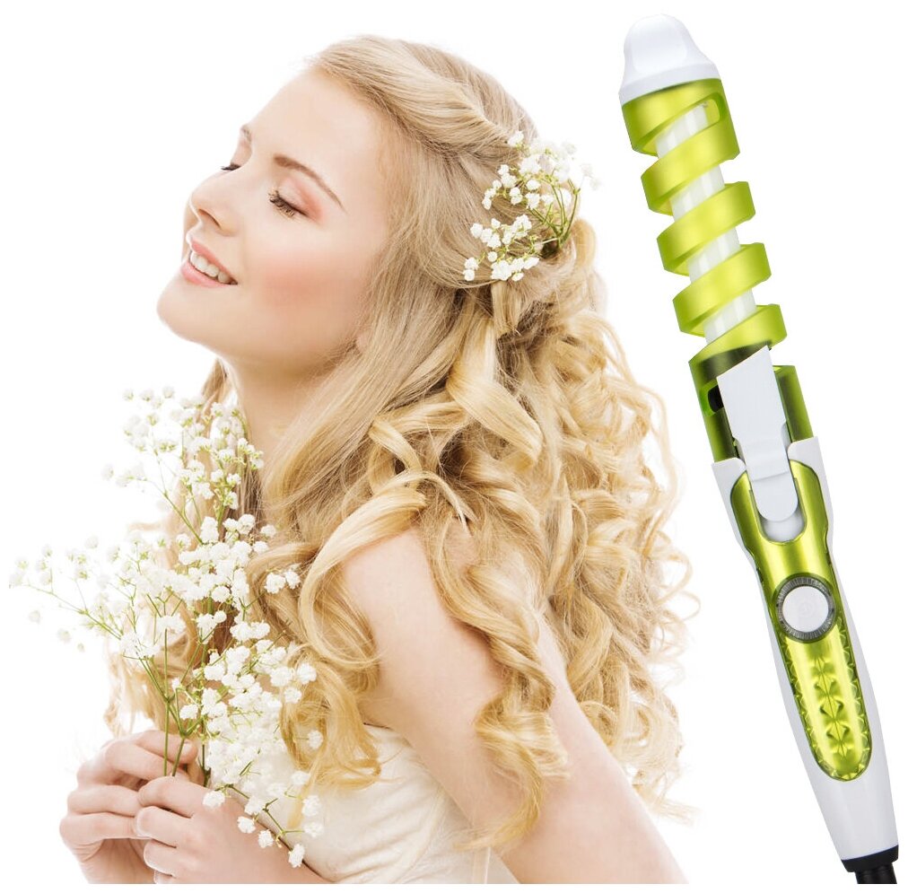 Спиральная плойка для завивки волос NOVA Professional Hair Curler зеленая