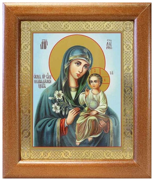 Икона Божией Матери "Неувядаемый Цвет" (лик № 060), в широкой рамке 19*22,5 см