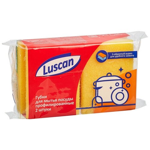 Губки Luscan для посуды 2 штуки/упак 90х70х38мм (Профиль2 ЭкоЛайн), 2 уп.