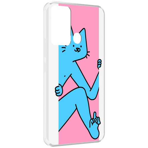 Чехол MyPads голубой кот в дверце для Infinix Hot 12i задняя-панель-накладка-бампер