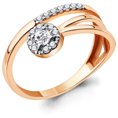 фото Золотое кольцо aquamarine 68820а с фианитом diamant-online