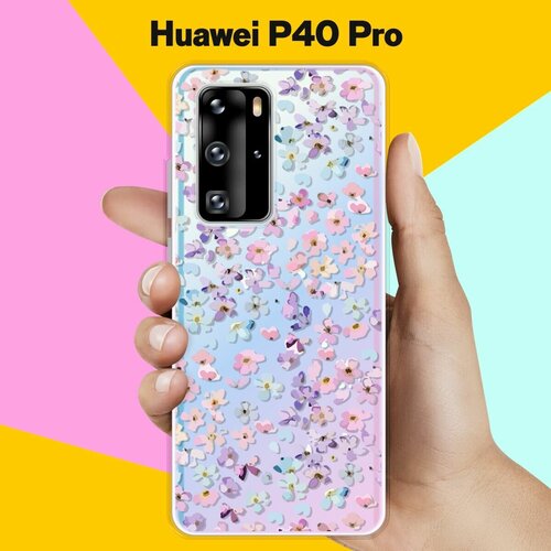 Силиконовый чехол на Huawei P40 Pro Розовые цветы / для Хуавей П40 Про силиконовый чехол цветы розовые на huawei p40 pro