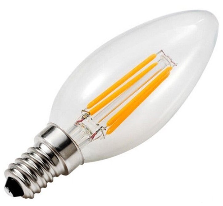 FL-LED Filament C35 6W E14 3000К 220V 600Лм 35*98мм FOTON_LIGHTING - лампа свеча прозрачная