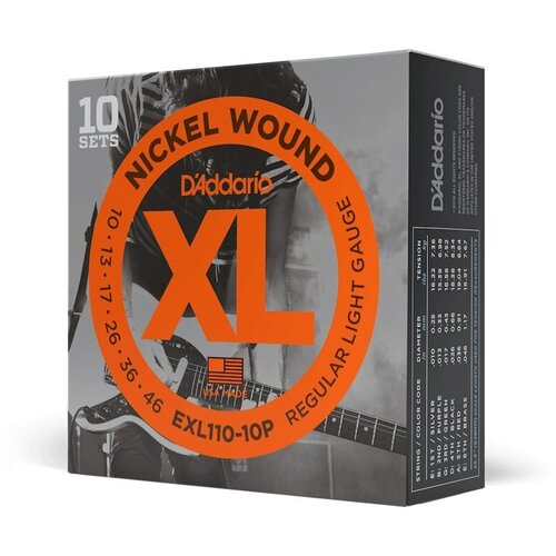 ​Струны для электрогитары D'Addario EXL110-10P Regular Light Nickel Wound 10-46, 10 комплектов