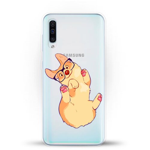 Силиконовый чехол Корги в очках на Samsung Galaxy A50 жидкий неоновый чехол счастье в мороженом на samsung galaxy a50 самсунг галакси а50