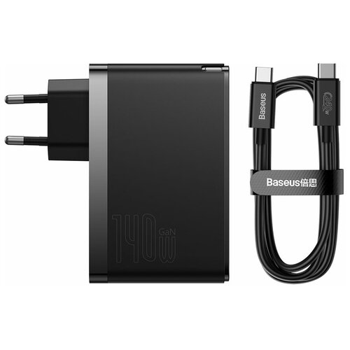 Сетевое зарядное устройство/Быстрая зарядка Baseus GaN5 Pro Fast Charger 2C+U 140W EU Black Cable Type-C to Type-C CCGP100201 fdgao 30w fast wireless charger for samsung s10 s20 s9 note 20 10 9 usb c qi charging pad for iphone 12 11 xs xr x 8 airpods pro