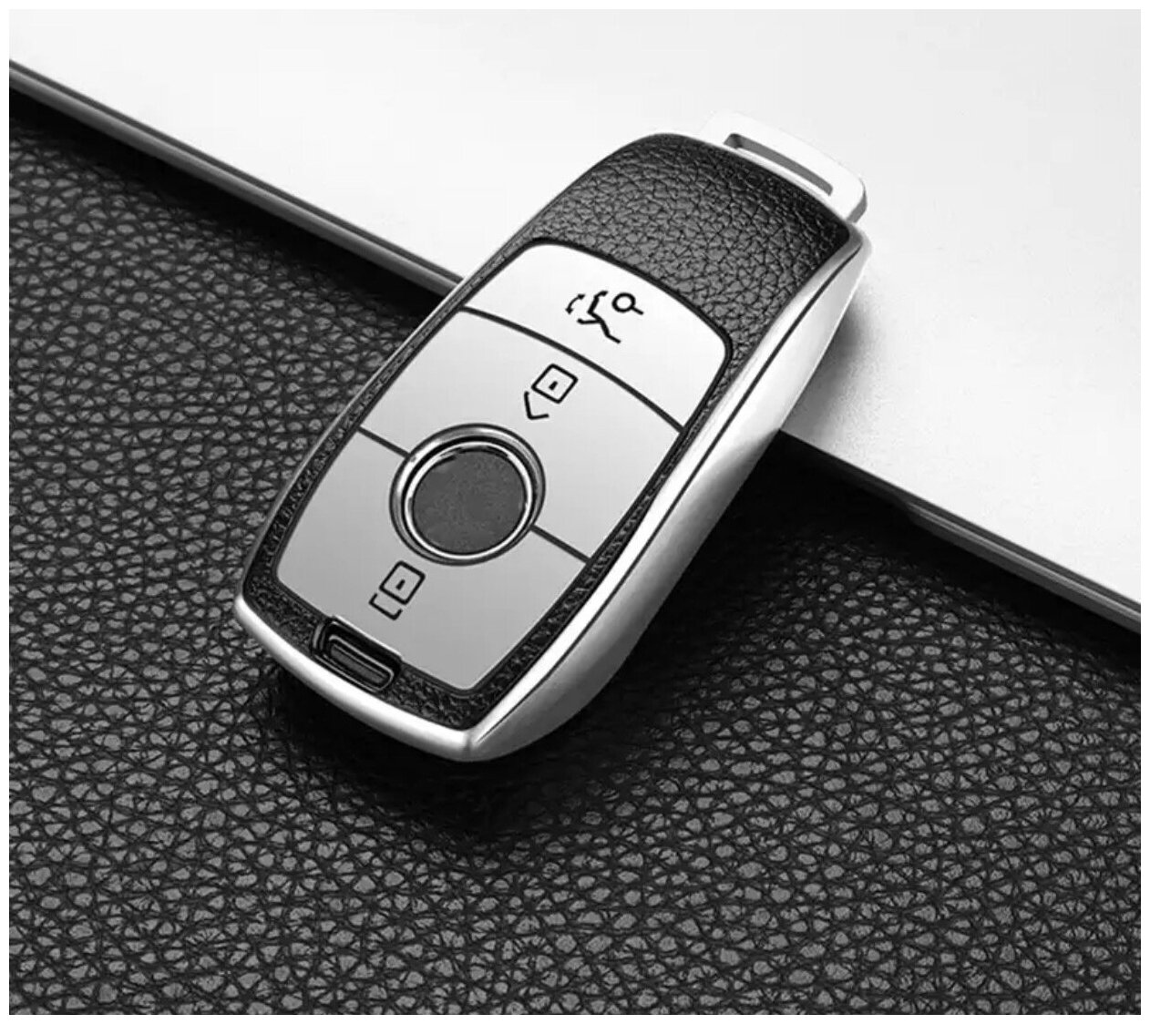 Чехол на не выкидной ключ TPU Mercedes / Мерседес new silver