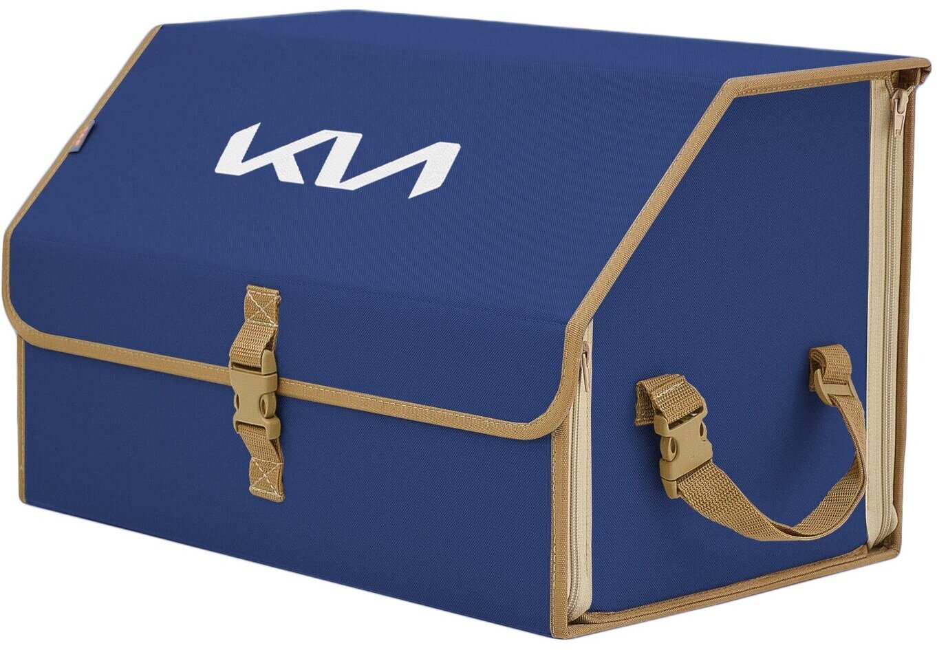 Органайзер-саквояж в багажник "Союз" (размер L). Цвет: синий с бежевой окантовкой и вышивкой KIA (КИА).