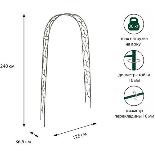 Арка садовая, разборная, 240 × 125 × 36.5 см, металл, цвет бронзовый антик