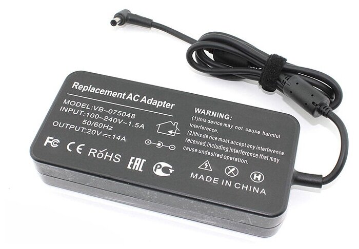 Блок питания (сетевой адаптер) OEM для ноутбуков Asus 20V 14A 280W 6.0x3.7 мм черный, без сетевого кабеля