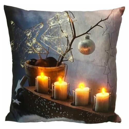 фото Светящаяся подушка стильные свечи, 4 тёплых белых led-огня, 45х45 см, peha magic
