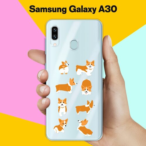Силиконовый чехол 8 Корги на Samsung Galaxy A30 силиконовый чехол корги с шарфом на samsung galaxy a30