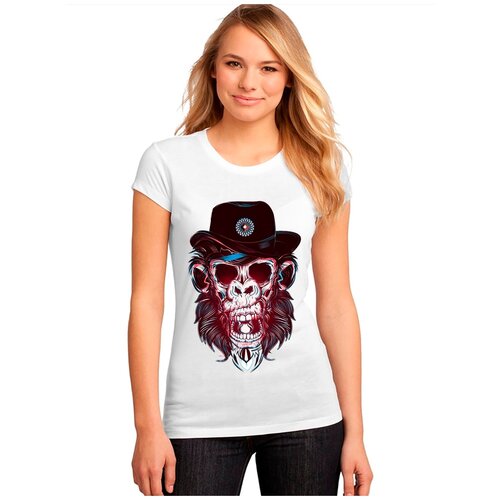 фото Женская белая футболка обезьяна, шляпа, рот. размер xl drabs