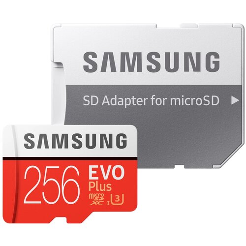 Карта памяти Samsung microSDXC 256 ГБ Class 10, UHS-I U3, R/W 100/90 МБ/с, адаптер на SD, 1 шт.