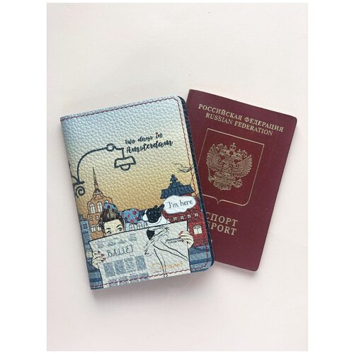 Обложка для документов CURANNI с принтом джорнале, обложка на паспорт женская натуральная кожа с рисунком, обложка для автодокументов кожаная