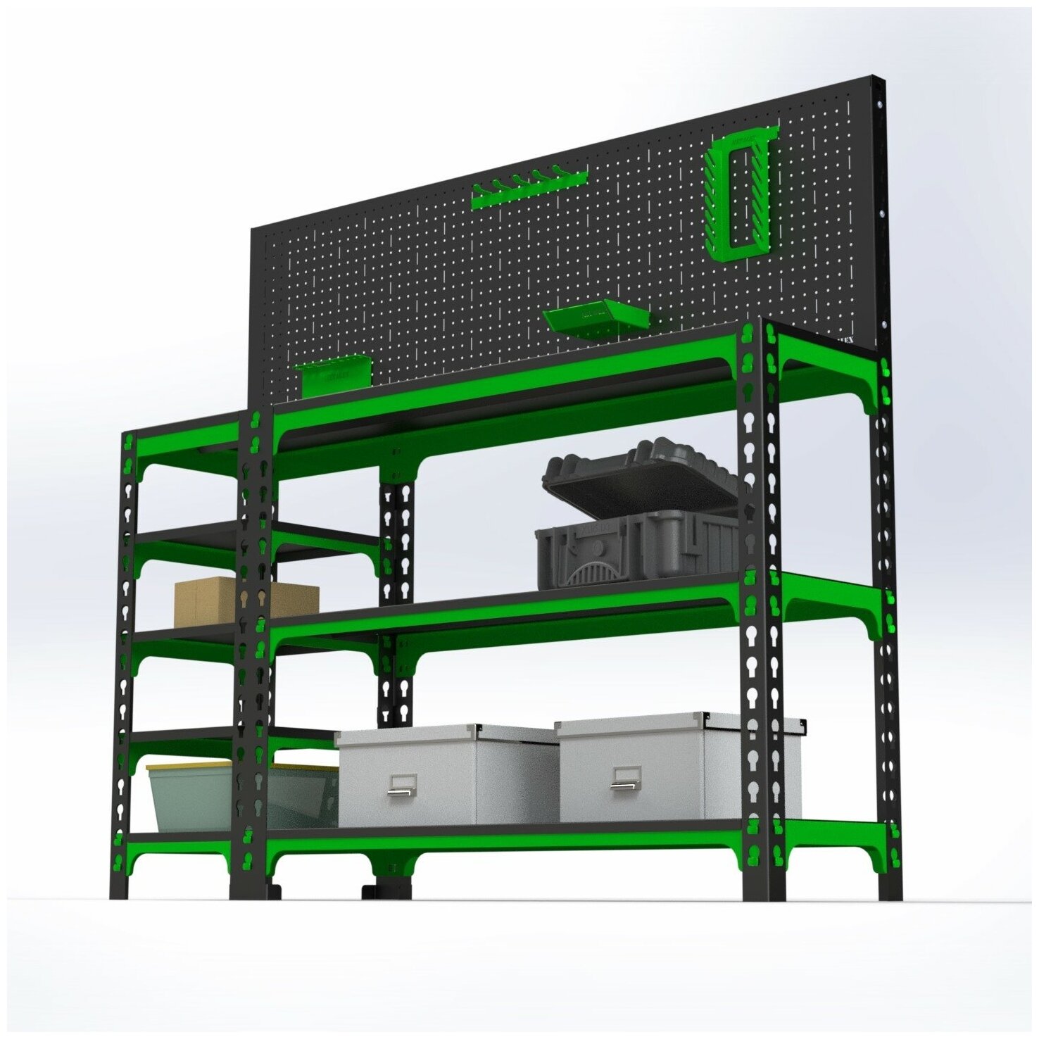 Стол-верстак Metalex 950х1800х500 (с боковыми полками перфопанелью и комплектом аксессуаров)