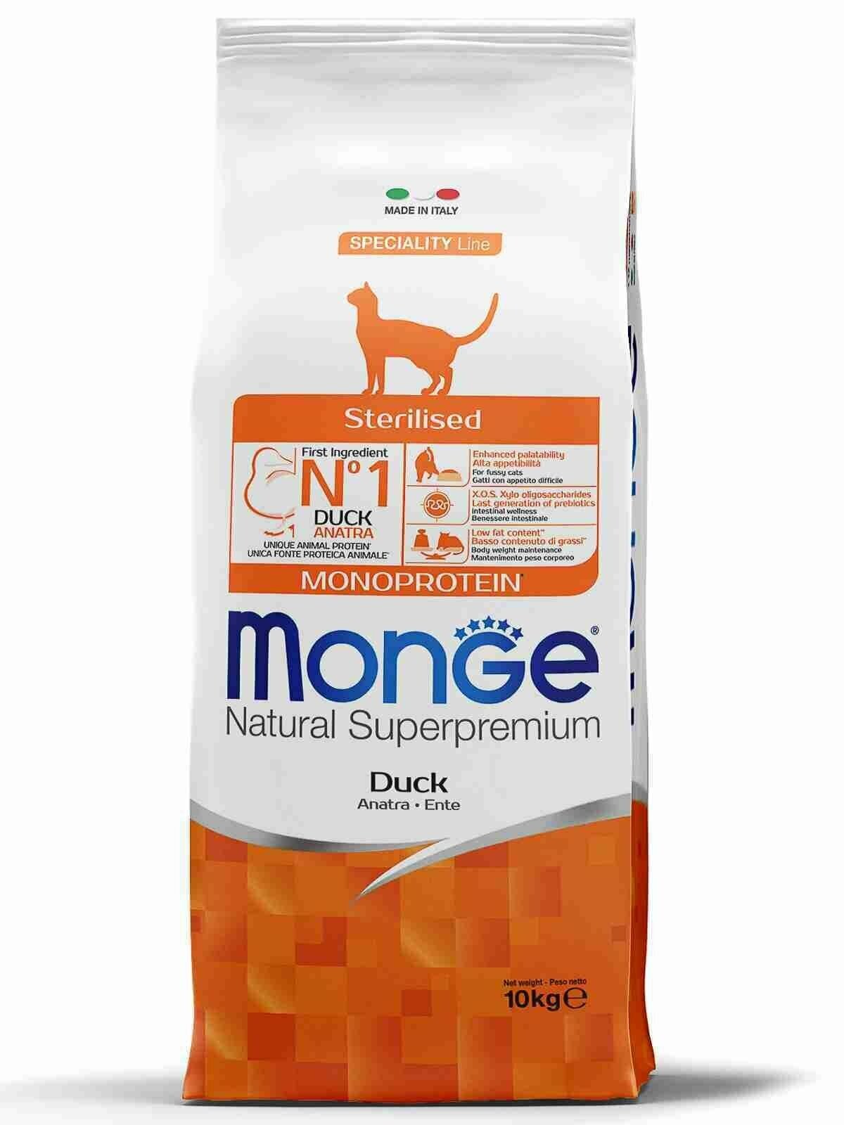 Monge Cat Monoprotein Sterilised корм с уткой для стерилизованных кошек 10 кг