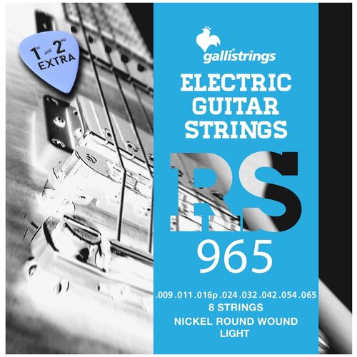 Струны для 8 струнной гитары, размер 009-095, натяжение - Light. (009-065) GALLI STRINGS RS965