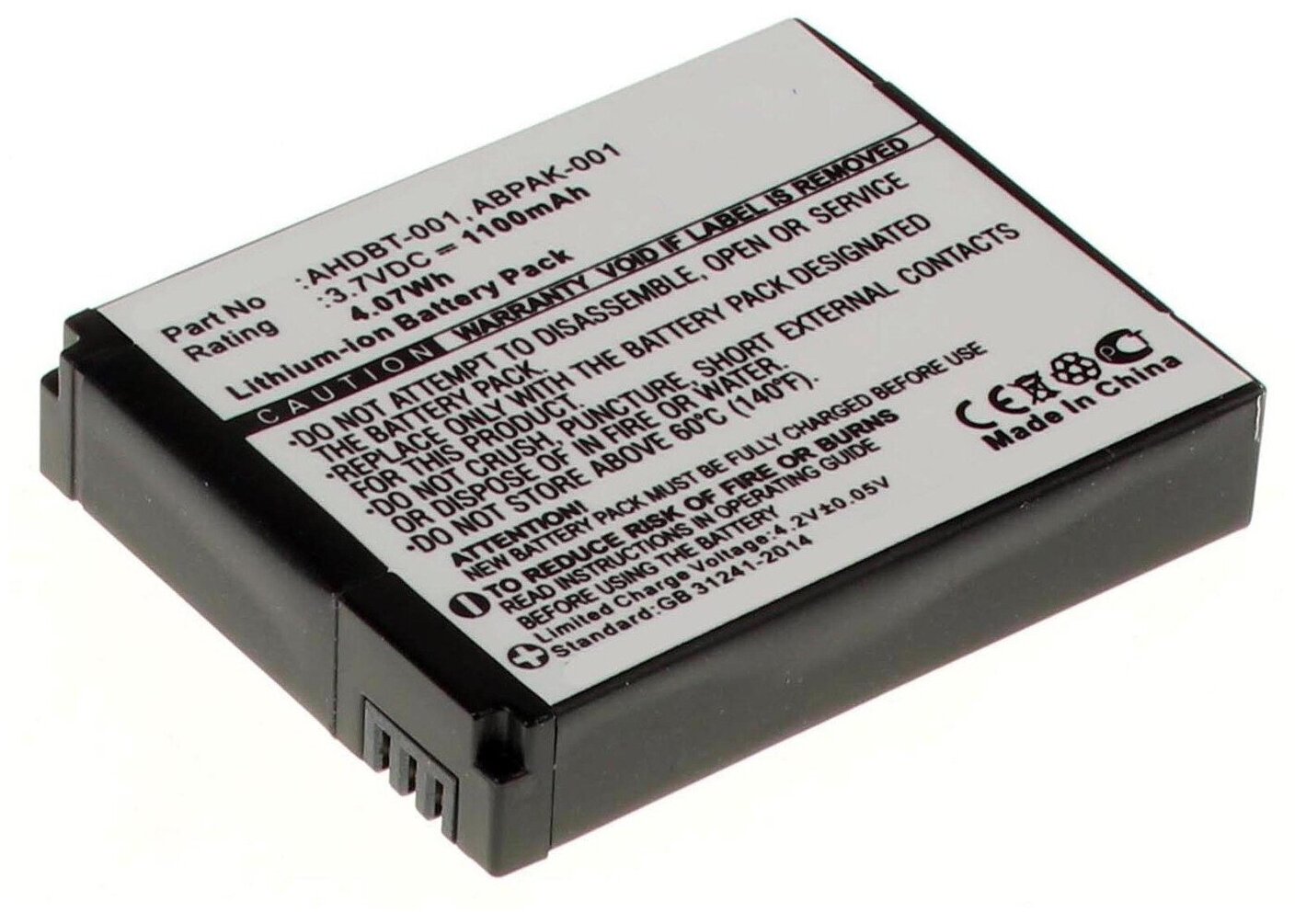 Аккумуляторная батарея iBatt iB-A1-F423 1100mAh для камер GoPro AHDBT-001, AHDBT-002,