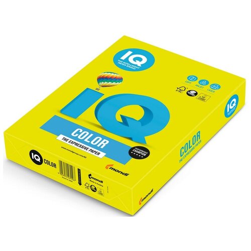 Бумага IQ Color neon, А4, 80 г/м2, 500 листов, жёлтый неон iq бумага цветная а4 500 л iq color 80 г м2 желтый неон neogb