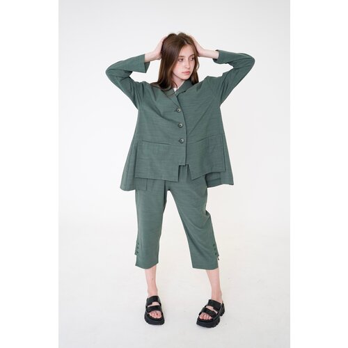 Костюм , жакет и брюки, размер M, зеленый