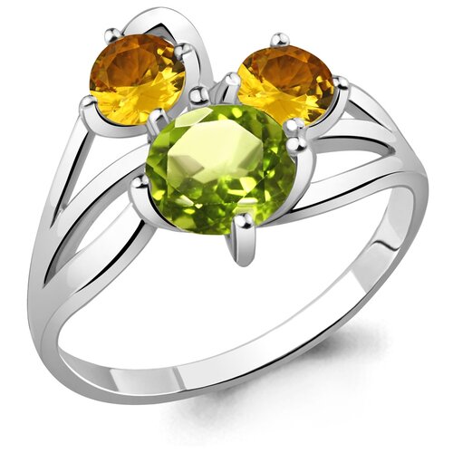 фото Серебряное кольцо aquamarine а6513638 с хризолитом, цитрином и миксом камней diamant-online