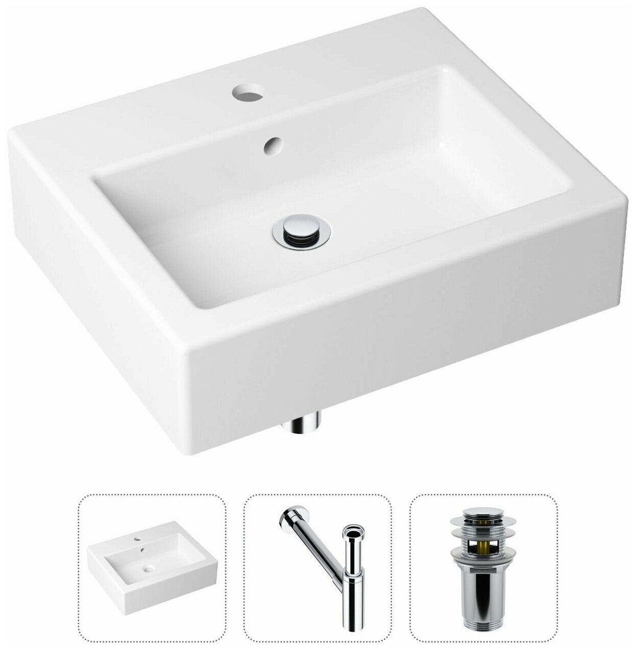 Накладная раковина в ванную Lavinia Boho Bathroom Sink 21520684 в комплекте 3 в 1: умывальник белый, донный клапан и сифон в цвете хром