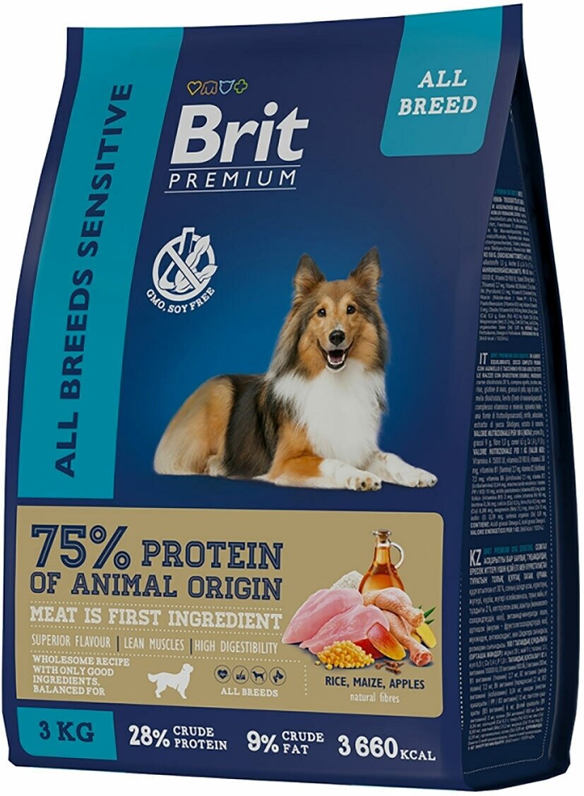 Brit Premium All Breeds Sensitive с ягненком и индейкой для взрослых собак всех пород (3 кг)