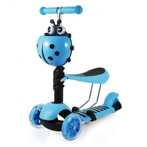 фото Scooter самокат 3-х колесный с сидением, светящиеся колеса, божья коровка голубой hbc-011 с 1 года