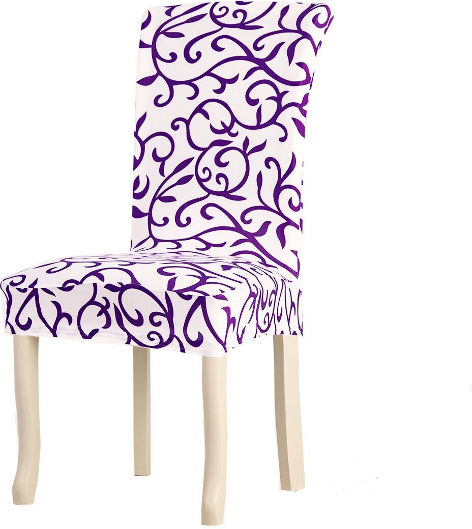 Чехол PROtect на стул со спинкой Jersey универсальный на резинке Бело-фиолетовый, 1 шт.