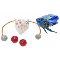 Детская игра "Боулинг цветной настольный", деревянный окрашенный игровой набор в мешочке, развитие глазомера и координации движений