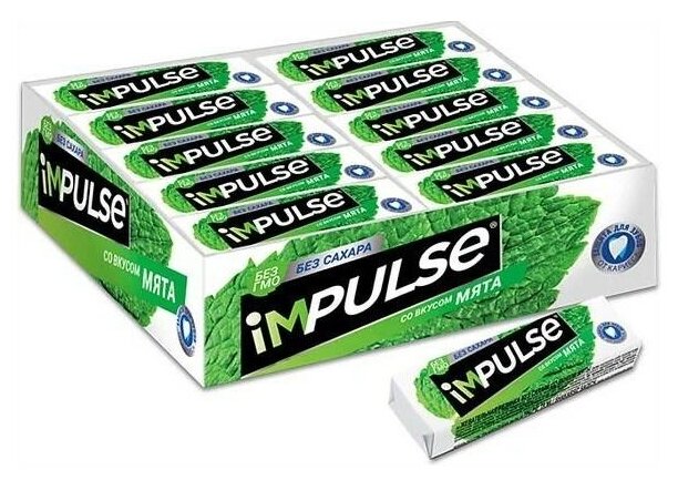 «Impulse», жевательная резинка со вкусом «Мята», без сахара, 14 г (упаковка 30 шт.)