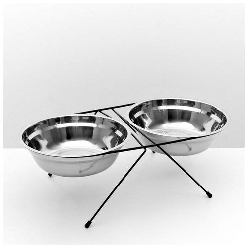 фото Набор из 2 мисок на подставке, 2 х 2,5 л, чёрная подставка qwen