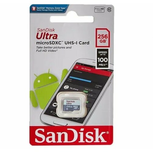 Карта памяти Micro SecureDigital 256Gb SanDisk Ultra microSDXC class 10 UHS-1 (SDSQUNR-256G-GN3MN)