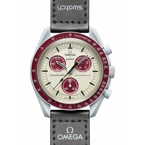 фото Наручные часы swatch наручные часы omega x swatch mission to pluto (so33m101), оригинал, серый, бордовый, серый, бордовый