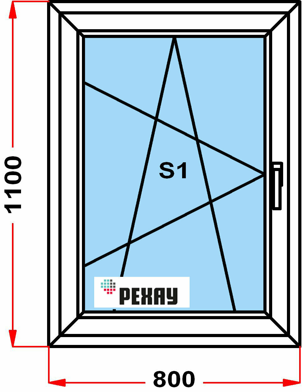 Окно из профиля РЕХАУ BLITZ (1100 x 800) 130, с поворотно-откидной створкой, 2 стекла, левое открывание