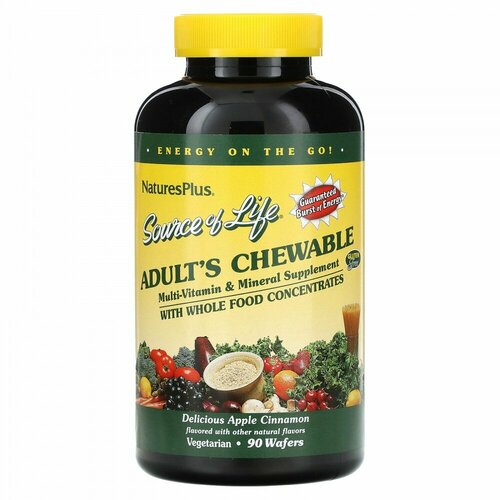 NaturesPlus, Source of Life, Adult&#x27; s Chewable Multi-Vitamin & Mineral Supplement, Delicious Apple Cinnamon, 90 Wafers