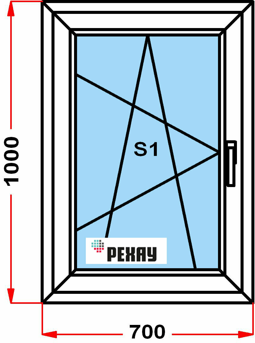 Окно из профиля РЕХАУ GRAZIO (1000 x 700) , с поворотно-откидной створкой, 3 стекла, левое открывание