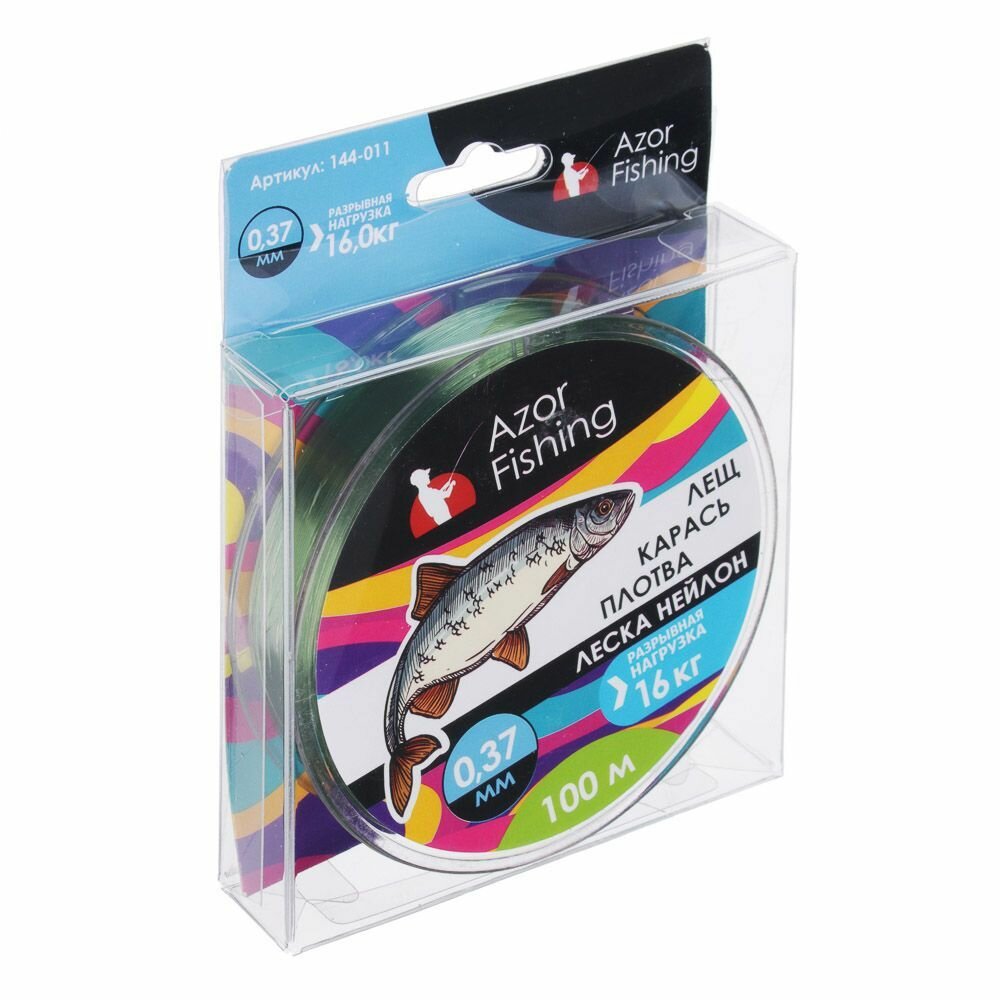 Монофильня леска AZOR FISHING "Лещ, Карась, Плотва", нейлон, 100м, 0,37мм, 16,0кг, зеленая — фото 1